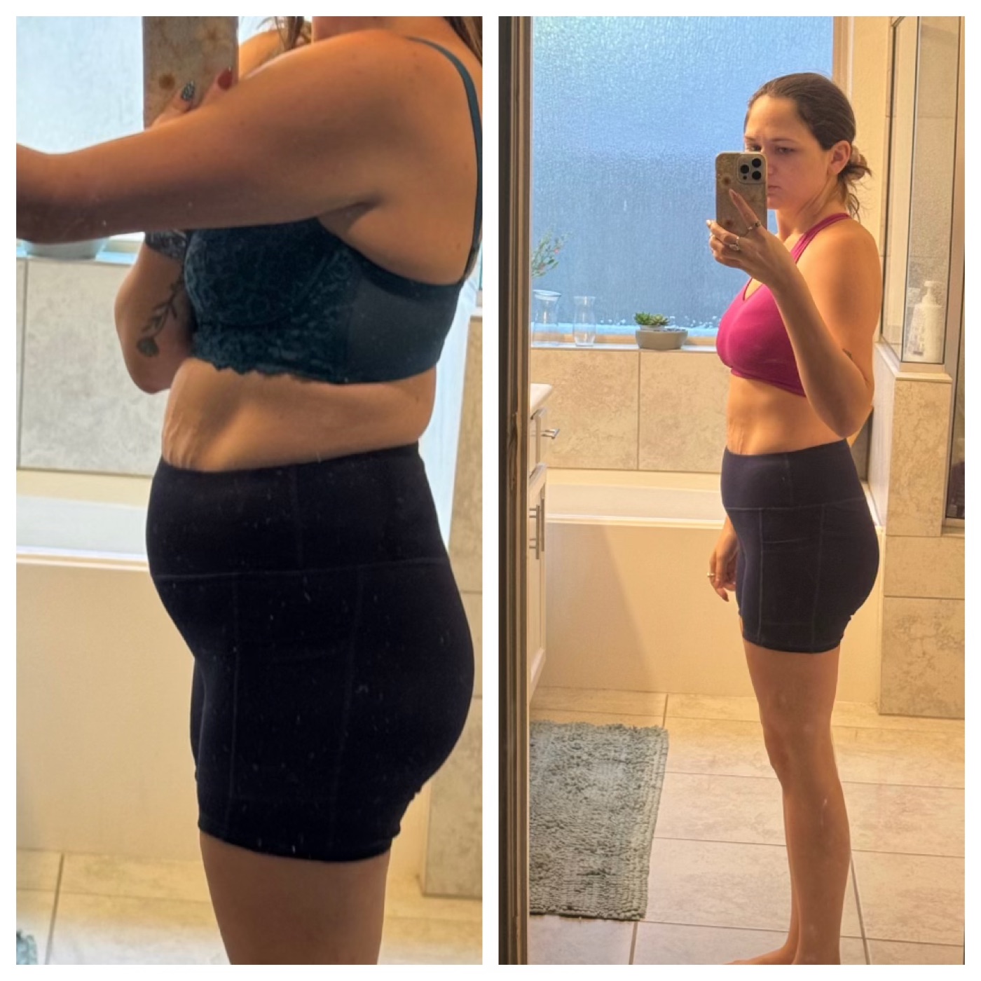Client before and after mirror progress photos